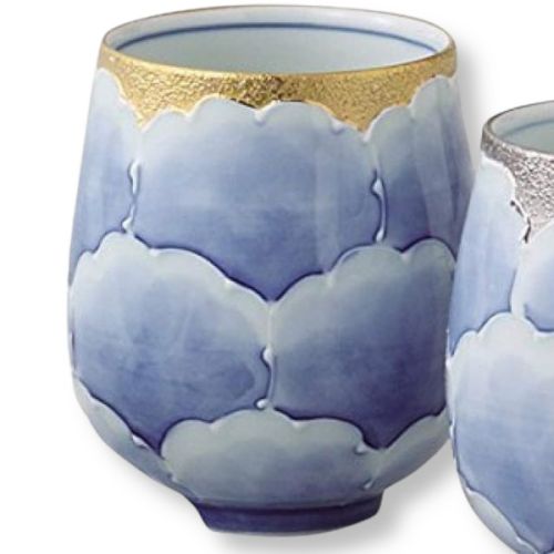 ARITA WARE JAPANESE YUNOMI PLATINUM PEONY TEA CUP SET
