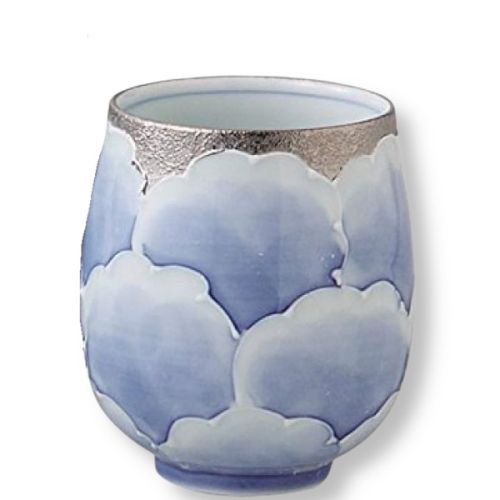 ARITA WARE JAPANESE YUNOMI PLATINUM PEONY TEA CUP SET