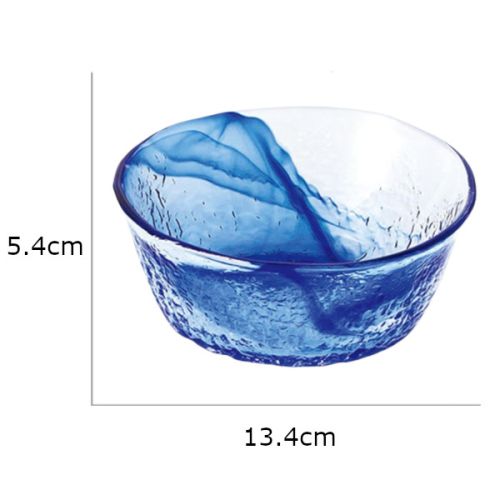 JAPANESE HANDMADE GLASS BLUE SMALL BOWL SET OF 5