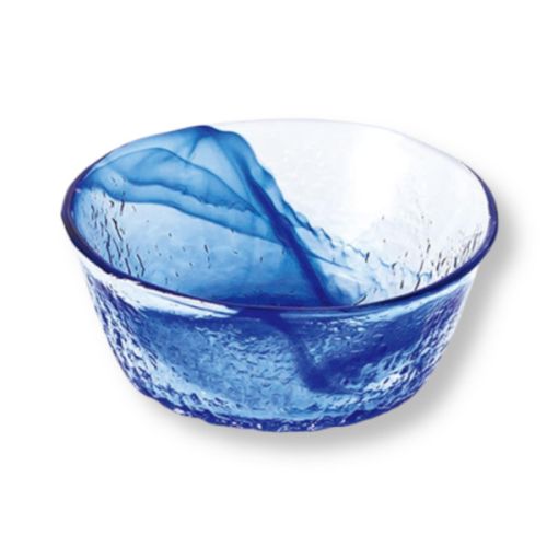 JAPANESE HANDMADE GLASS BLUE SMALL BOWL SET OF 5