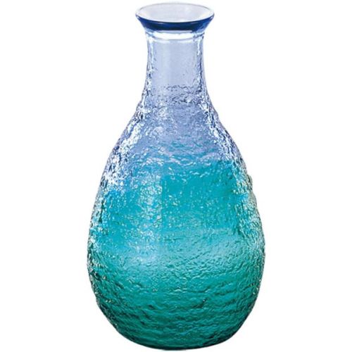 HANDMADE BLUE GLASS SAKE BOTTLE AND CUP SET