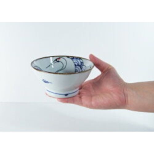HASAMI WARE CRANE TURTLE MOTIF RICE BOWL