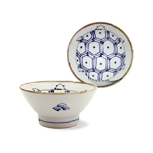 HASAMI WARE CRANE TURTLE MOTIF RICE BOWL