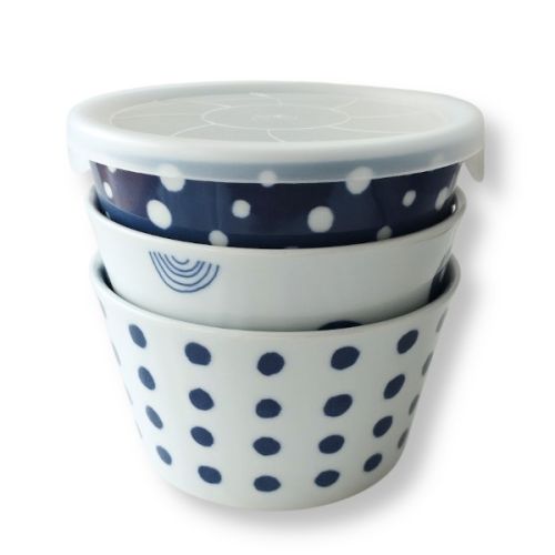 HASAMI WARE STORAGE BOWLS WITH LIDS SET OF 3