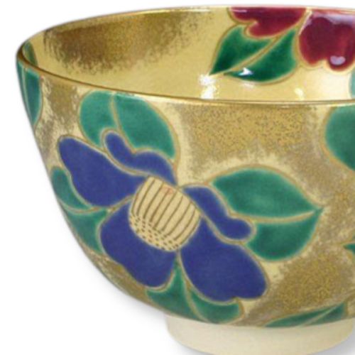 KIYOMIZU WARE CAMELLIA PATTERN MATCHA BOWL