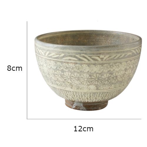 KIYOMIZU WARE MISHIMA FLOWER PATTERN MATCHA BOWL