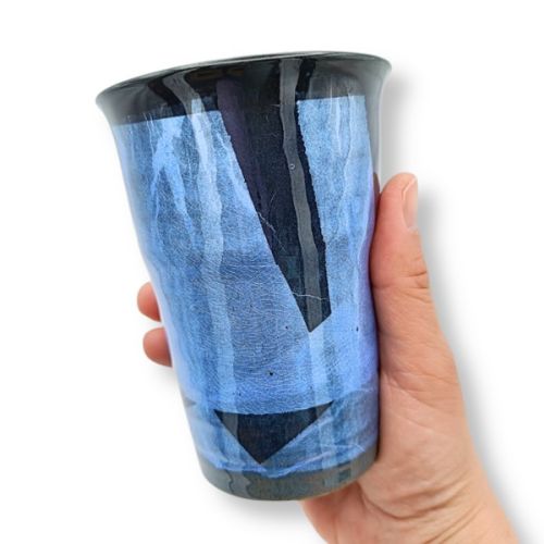 KUTANI WARE BEER CUP SILVER BLUE/PINK PAIR SET