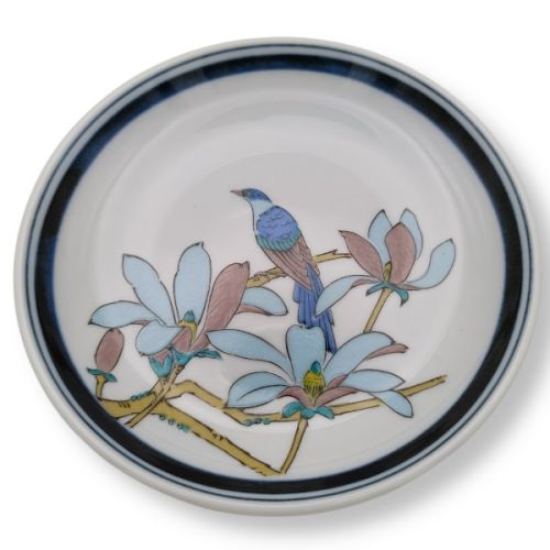 KUTANI WARE FLORAL AND BIRD MOTIF PORCELAIN SMALL PLATE SET OF 5