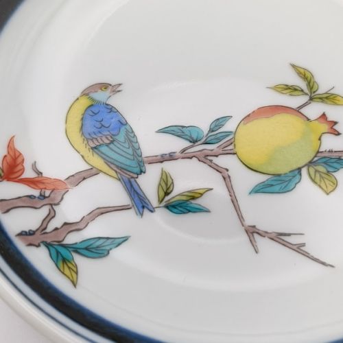 KUTANI WARE FLORAL AND BIRD MOTIF PORCELAIN SMALL PLATE SET OF 5