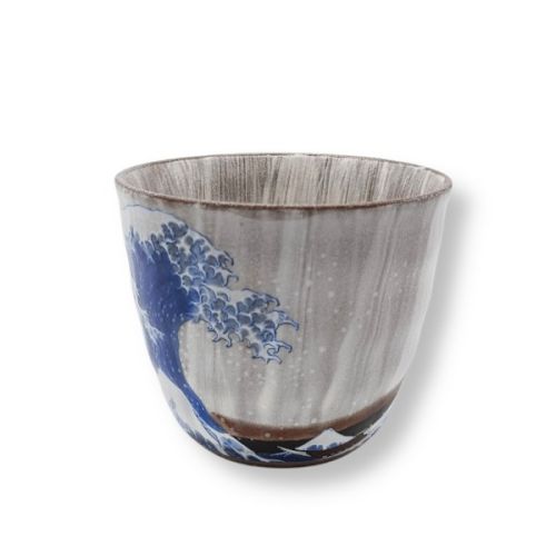 KUTANI WARE FUJI AND BLUE WAVE SHOCHU CUP WITH GIFTBOX