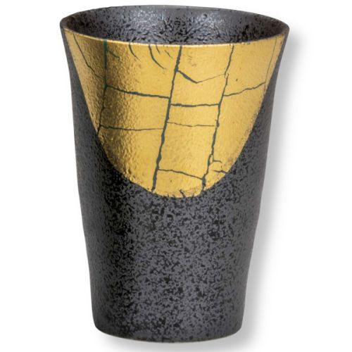 KUTANI WARE GOLD LEAF KINPAKU SAI PAIR CERAMIC BEER GLASSES