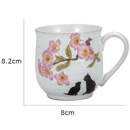 KUTANI WARE JAPANESE CERAMIC CAT AND SAKURA MUG