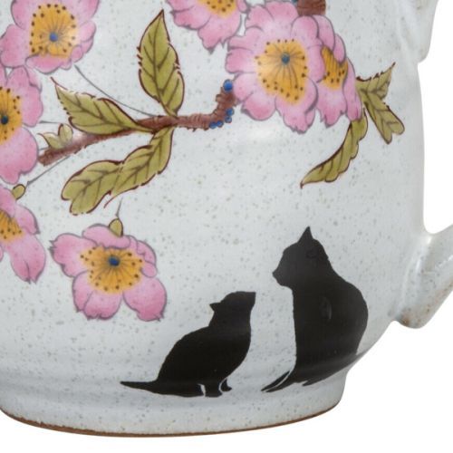 KUTANI WARE JAPANESE CERAMIC CAT AND SAKURA MUG