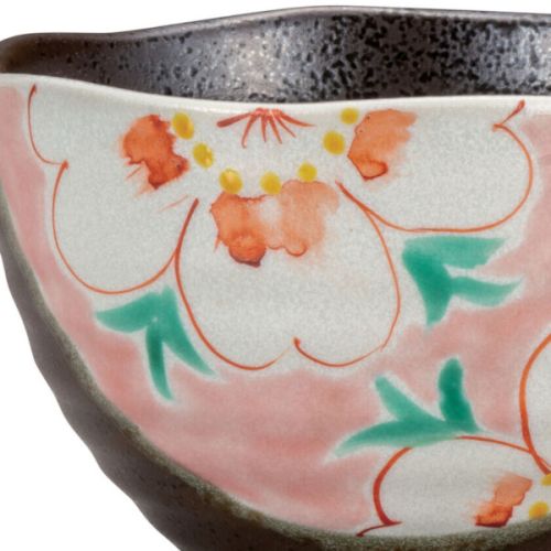 KUTANI WARE JAPANESE CERAMIC KAMON FLOWER PINK OCHAZUKE RICE BOWL
