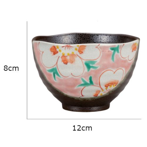 KUTANI WARE JAPANESE CERAMIC KAMON FLOWER PINK OCHAZUKE RICE BOWL