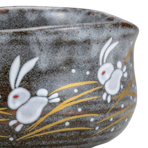 KUTANI WARE MATCHA BOWL GOLDEN MOON RABBIT