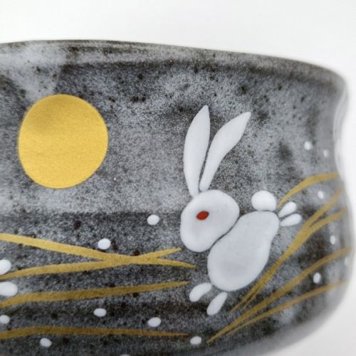 KUTANI WARE MATCHA BOWL GOLDEN MOON RABBIT