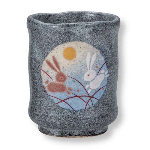 KUTANI WARE MOON RABBIT YUNOMI JAPANESE TEA CUP SET OF 2
