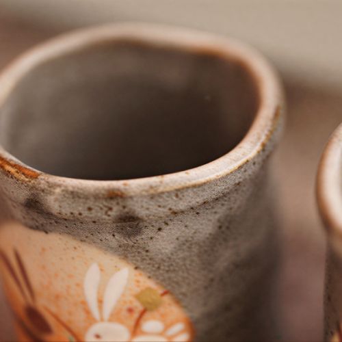 KUTANI WARE MOON RABBIT YUNOMI JAPANESE TEA CUP SET OF 2