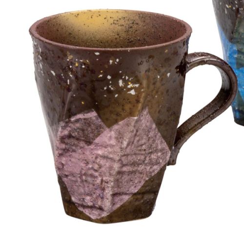 KUTANI WARE SILVER GLAZE JAPANESE COFFEE CUP PAIR 