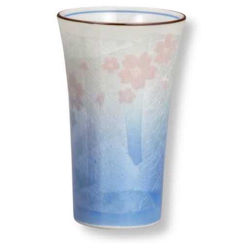 KUTANI WARE SILVER-GLAZED SAKURA PAIR OF FREE CUPS