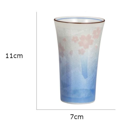 KUTANI WARE SILVER-GLAZED SAKURA PAIR OF FREE CUPS