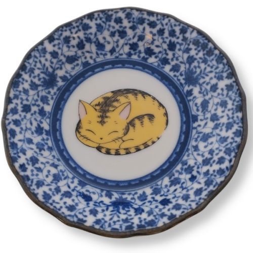 KUTANI WARE NEMURI NEKO SLEEPING CAT PLATE SET OF 5