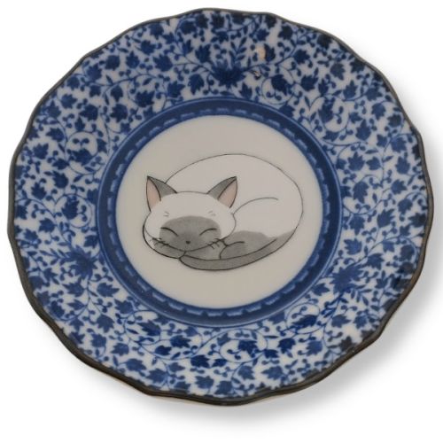 KUTANI WARE NEMURI NEKO SLEEPING CAT PLATE SET OF 5