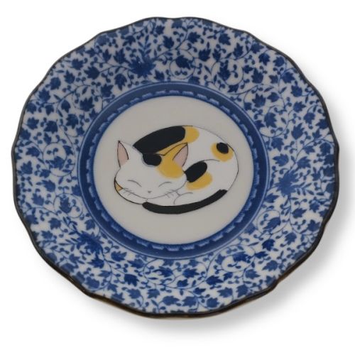 KUTANI WARE NEMURI NEKO SLEEPING CAT PLATE SET OF 5