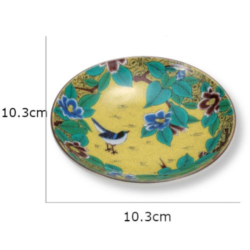 KUTANI WARE YOSHIDAYA CAMELLIA AND BIRD DESIGN SMALL PLATE SET 10.3CM