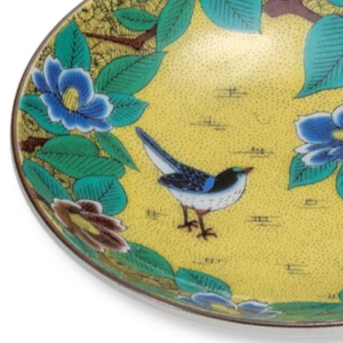 KUTANI WARE YOSHIDAYA CAMELLIA AND BIRD DESIGN SMALL PLATE SET 10.3CM