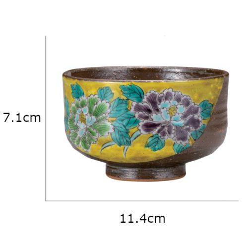 KUTANI WARE YOSHIDAYA PEONY MATCHA TEA BOWL