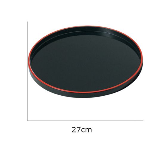 FUKUI CRAFT LACQUERWARE BLACK NON-SLIP ROUND OBON TRAY 27CM