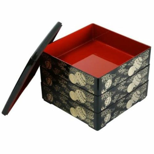 LACQUERWARE TEMARI PATTERN THREE-TIER OJU BOX