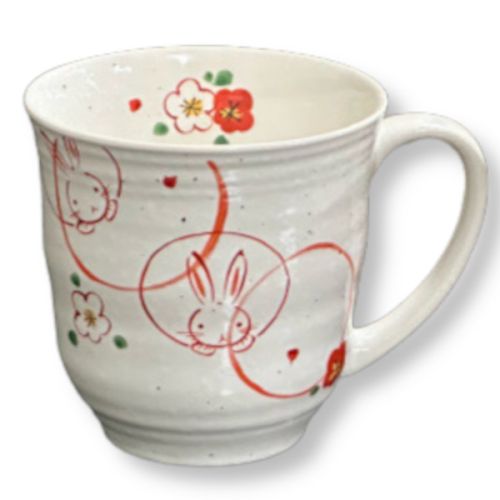 MINO WARE AKAE FLOWER RABBIT MUG SET OF 2