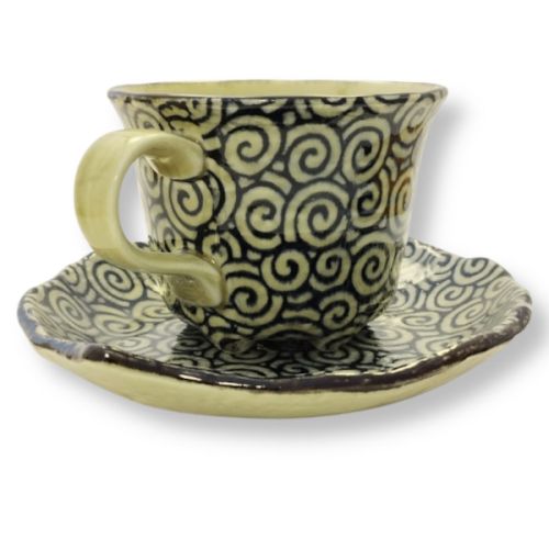 MINO WARE ARABESQUE PATTERN COFFEE CUP AND SAUCER