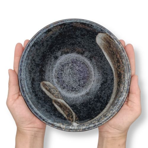 MINO WARE BLACK BRUSH STROKE JAPANESE BOWL MADE IN JAPAN