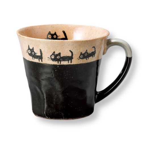 MINO WARE JAPANESE KURO NEKO BLACK CAT WALK MUG
