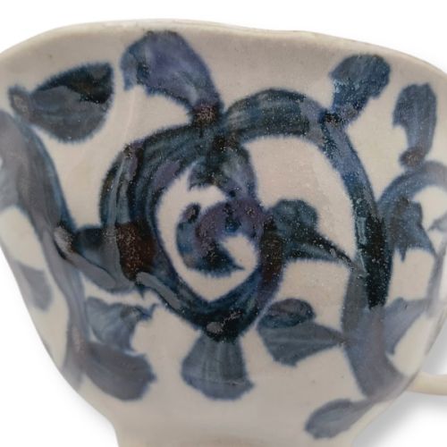 MINO WARE BLUE KARAKUSA ARABESQUE COFFEE CUP AND SAUCER