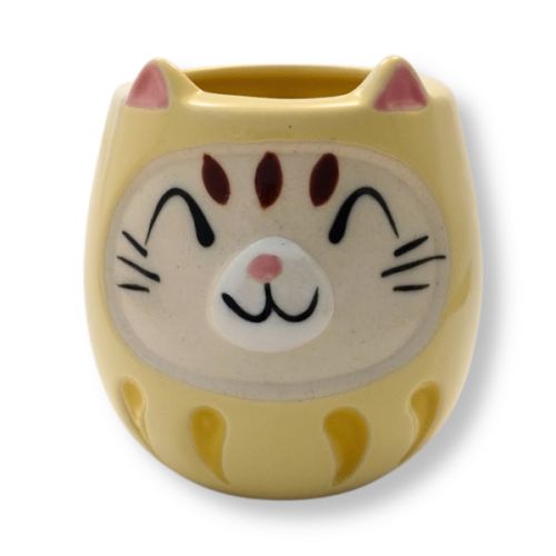 MUG DARUMA EN FAIENCE MINO À RAYURES JAUNE