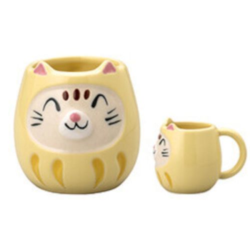 MUG DARUMA EN FAIENCE MINO À RAYURES JAUNE