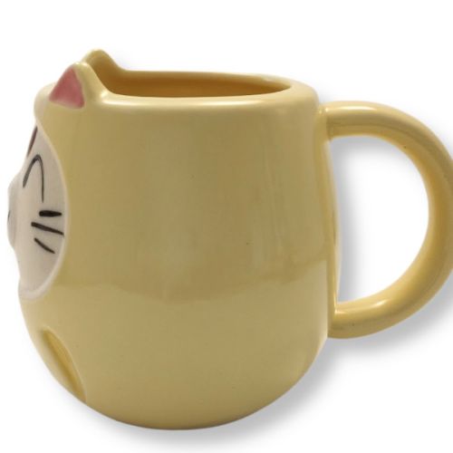 MUG DARUMA EN FAIENCE MINO À RAYURES JAUNE