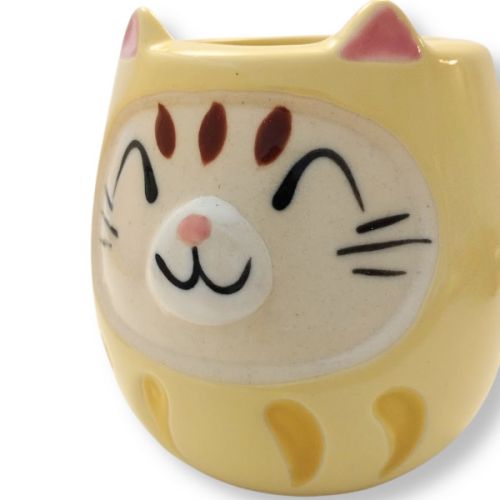 MUG DARUMA EN FAIENCE MINO À RAYURES JAUNE