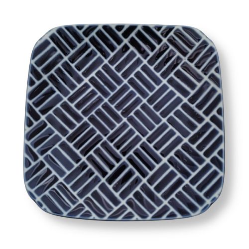 MINO WARE EDO KOMON GEOMETRIC PATTERN SQUARE PLATE SET OF 5