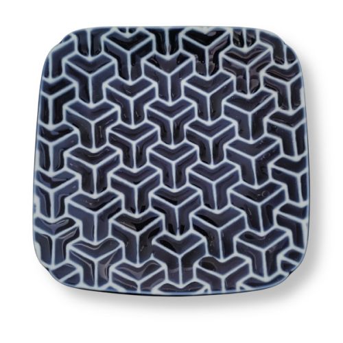 MINO WARE EDO KOMON GEOMETRIC PATTERN SQUARE PLATE SET OF 5