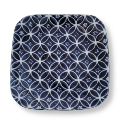 MINO WARE EDO KOMON GEOMETRIC PATTERN SQUARE PLATE SET OF 5