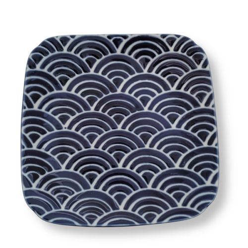 MINO WARE EDO KOMON GEOMETRIC PATTERN SQUARE PLATE SET OF 5