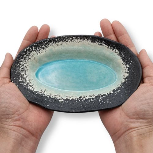 MINO WARE FIVE-GLAZE JAPANESE CERAMIC OVAL PLATE SET OF 5