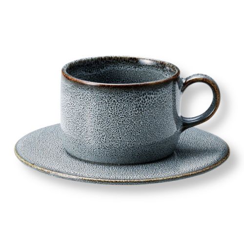 MINO WARE GLAZED GRAY COFFEE CUP AND FLAT PLATE SET MADE IN JAPAN