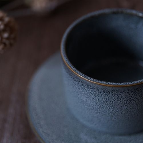 MINO WARE GLAZED GRAY COFFEE CUP AND FLAT PLATE SET MADE IN JAPAN